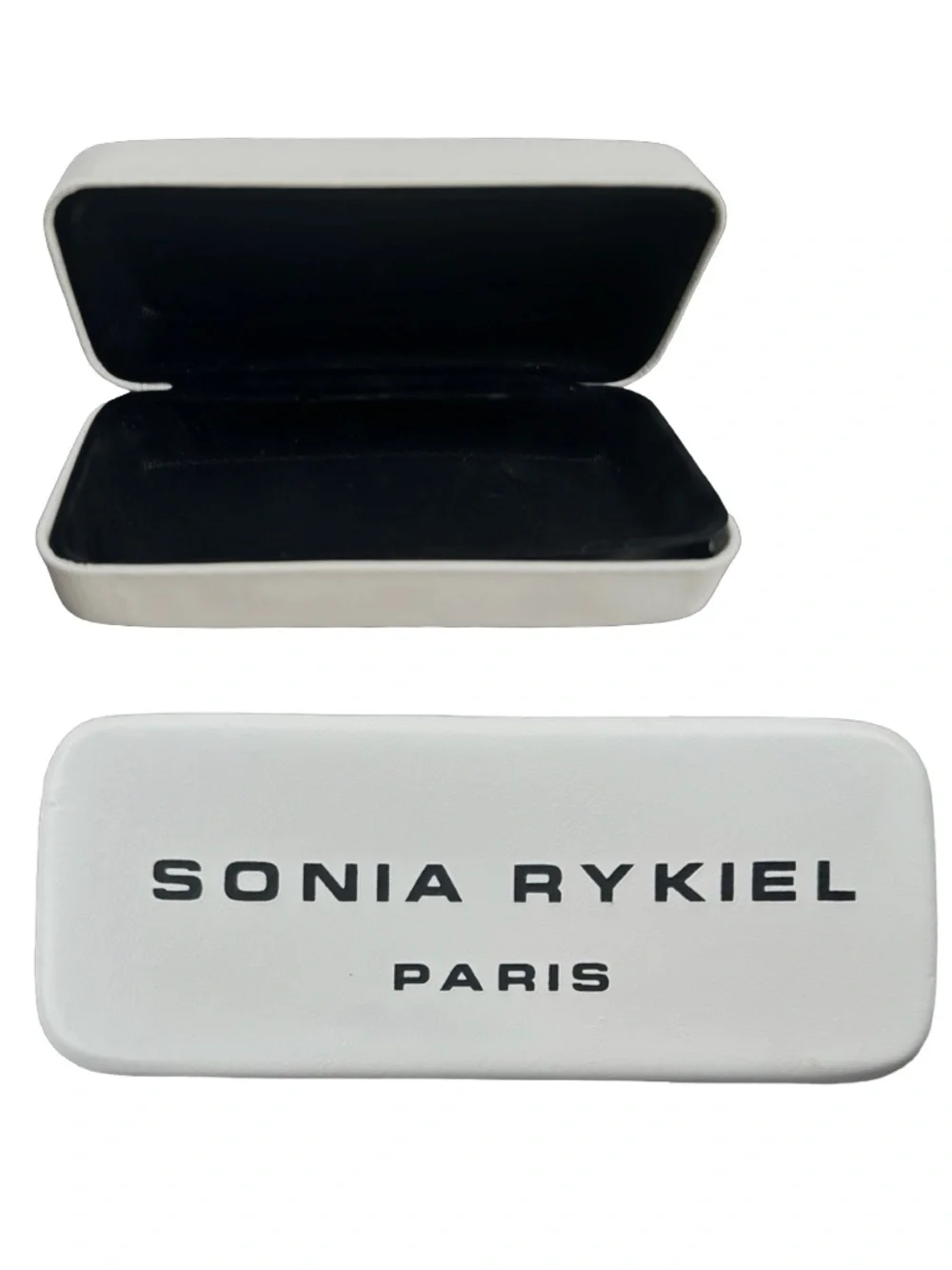 SONIA RYKIEL Ivory Leather Hardshell Eyeglasses Sunglasses Case 6” Rectangle